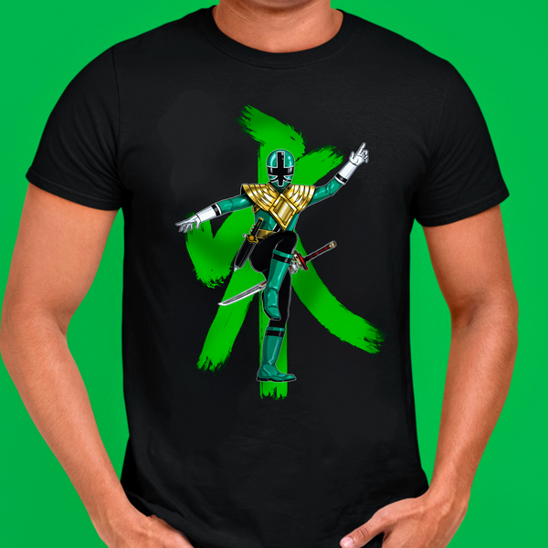 Green Samurai Dragon Ranger Super Sentai T Shirt Custom Graphic Art Cosplay Shirts Power Rangers Retro Vintage 90s Tee