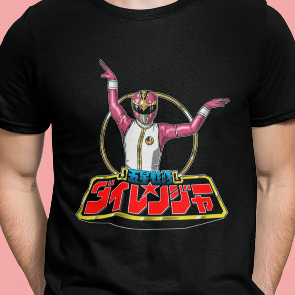 Pink Dairanger Super Sentai T Shirt Custom Graphic Art Cosplay Shirts Power Rangers Retro Vintage 90s Tee
