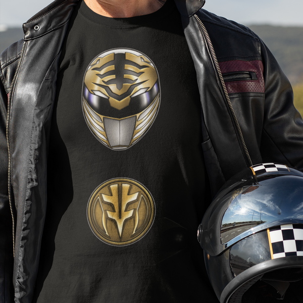 MMPR White Ranger Helmet Super Sentai T Shirt Custom Graphic Art Cosplay Shirts Power Rangers Retro Vintage 90s Tee