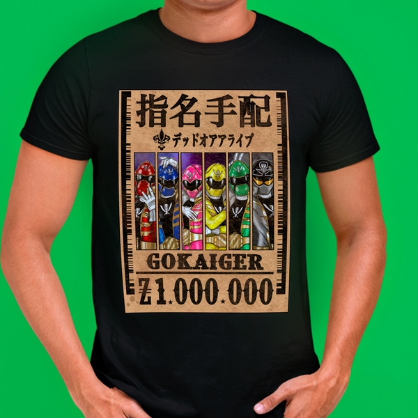 Gokaiger Wanted Poster Super Sentai T Shirt Custom Graphic Art Cosplay Shirts Power Rangers Retro Vintage 90s Tee
